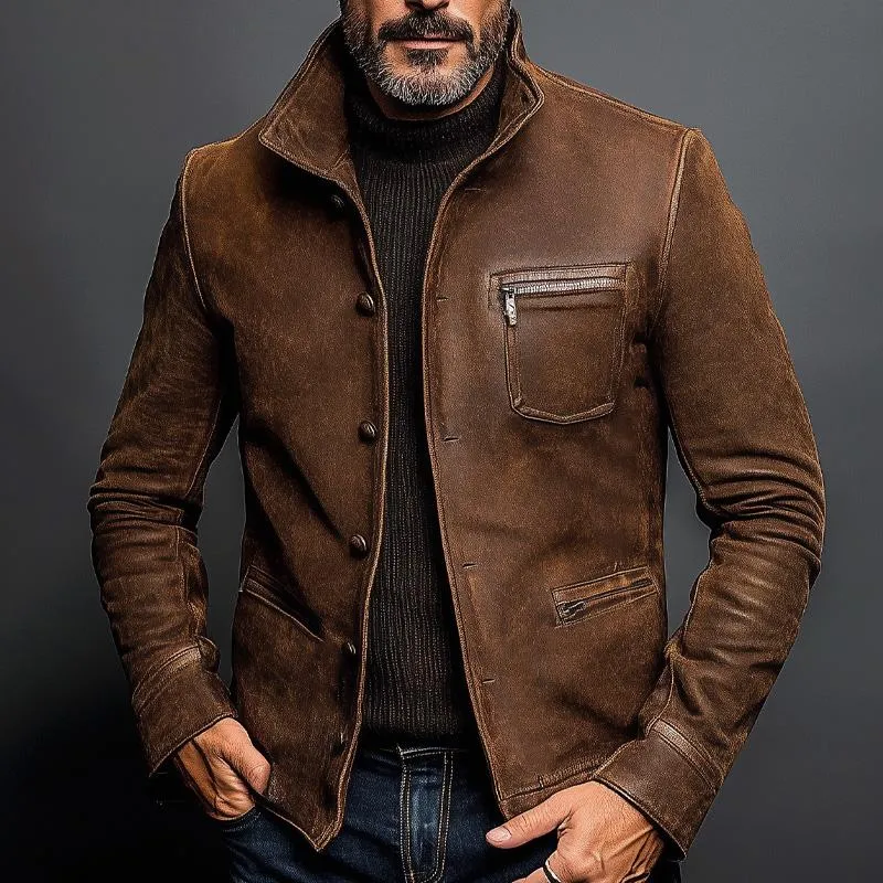 Men's Vintage Single Breasted Leather Lapel Jacket 65383166X sold by Manly product image thumbnail 2