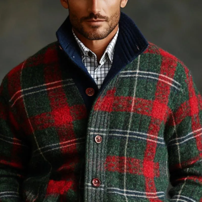 Men's Vintage Christmas Colorful Check Stand Collar Single Breasted Knit Cardigan 41423847Y sold by Manly product image thumbnail 2