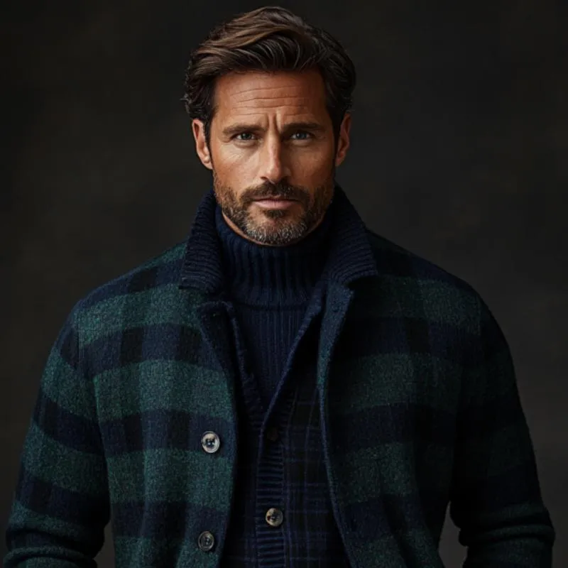 Men's Retro Christmas Plaid Lapel Single-Breasted Knitted Cardigan 49509490Y sold by Manly product image thumbnail 2