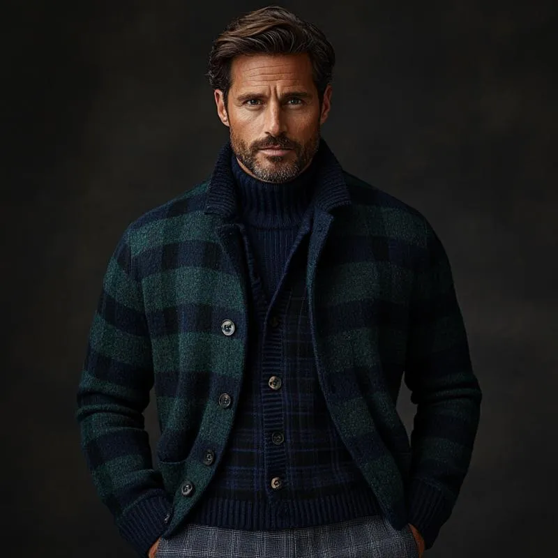 Men's Retro Christmas Plaid Lapel Single-Breasted Knitted Cardigan 49509490Y sold by Manly product image thumbnail 3