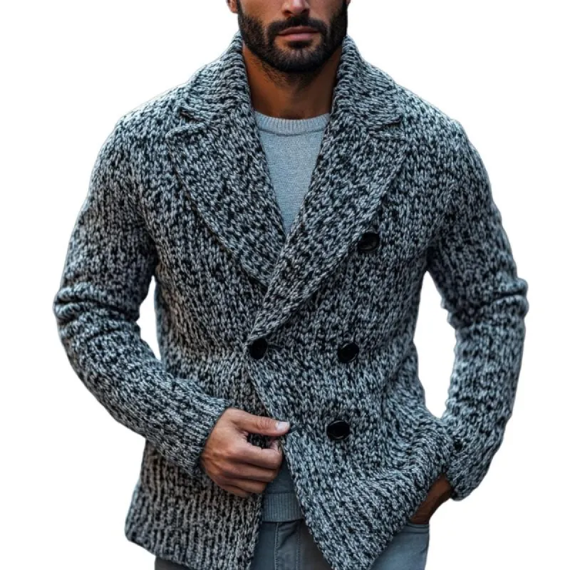 Men's Vintage Mixed Color Double Breasted Lapel Knit Cardigan 82865420Y sold by Manly
