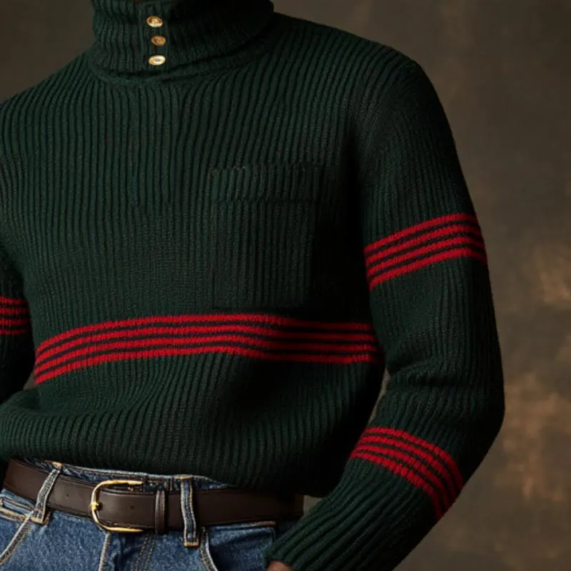 Men's Vintage Christmas Striped Knitted Button-Down Turtleneck Chest Pocket Sweater 22453558Y sold by Manly product image thumbnail 2