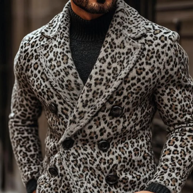 Men's Vintage Leopard Jacquard Double Breasted Knitted Blazer Cardigan 43436488Y sold by Manly product image thumbnail 2