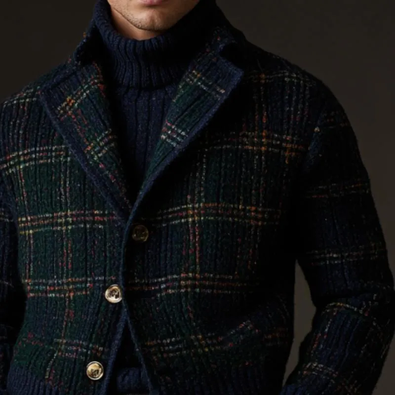 Men's Retro Christmas Plaid Lapel Single-Breasted Knitted Cardigan 13425111Y sold by Manly product image thumbnail 2