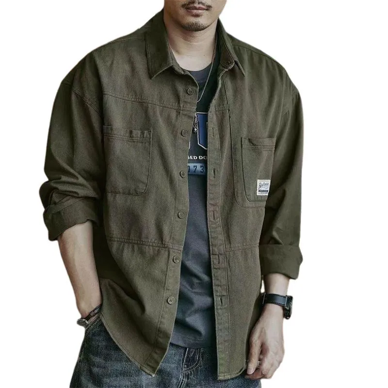 Men's Vintage Cotton Solid Color Long Sleeve Shirt 72478882U sold by Manly