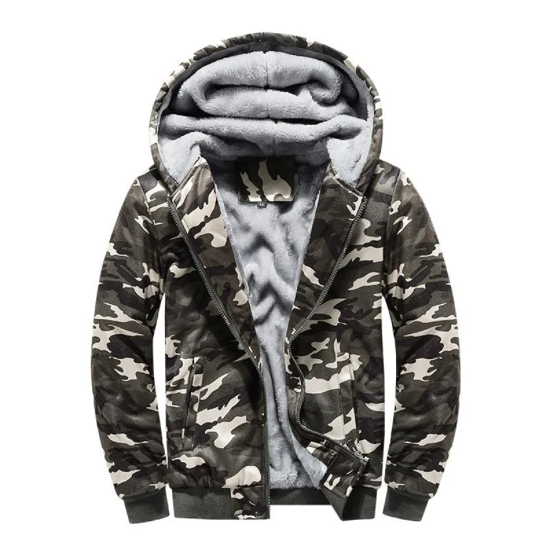 Men's Camouflage Fleece Warm Hooded Jacket 82658645U sold by Manly