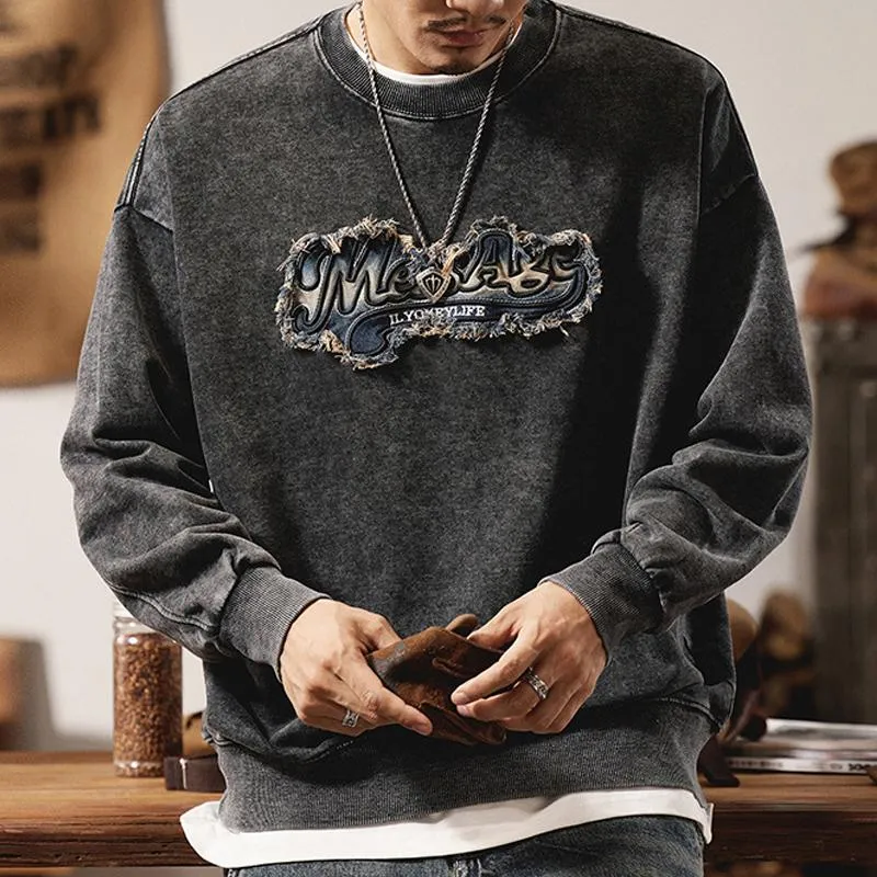 Men's Washed Distressed Denim Embroidered Sweatshirt 38460063U sold by Manly product image thumbnail 2