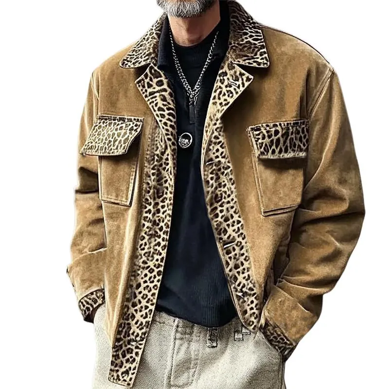 Men's Suede Leopard Patchwork Jacket 34989180U sold by Manly