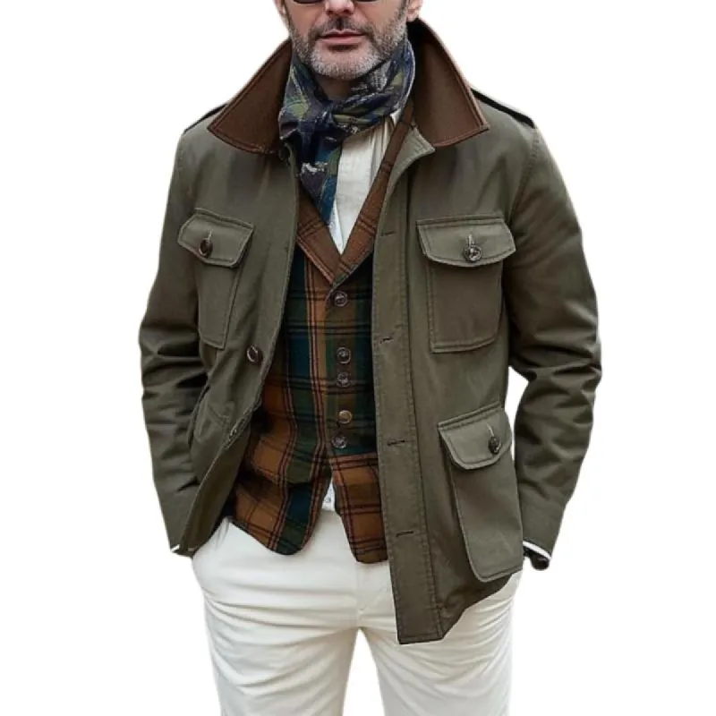 Men's  Classic Loose Casual Gentleman Multi-Pocket Stand Collar Jacket 58180040K sold by Manly