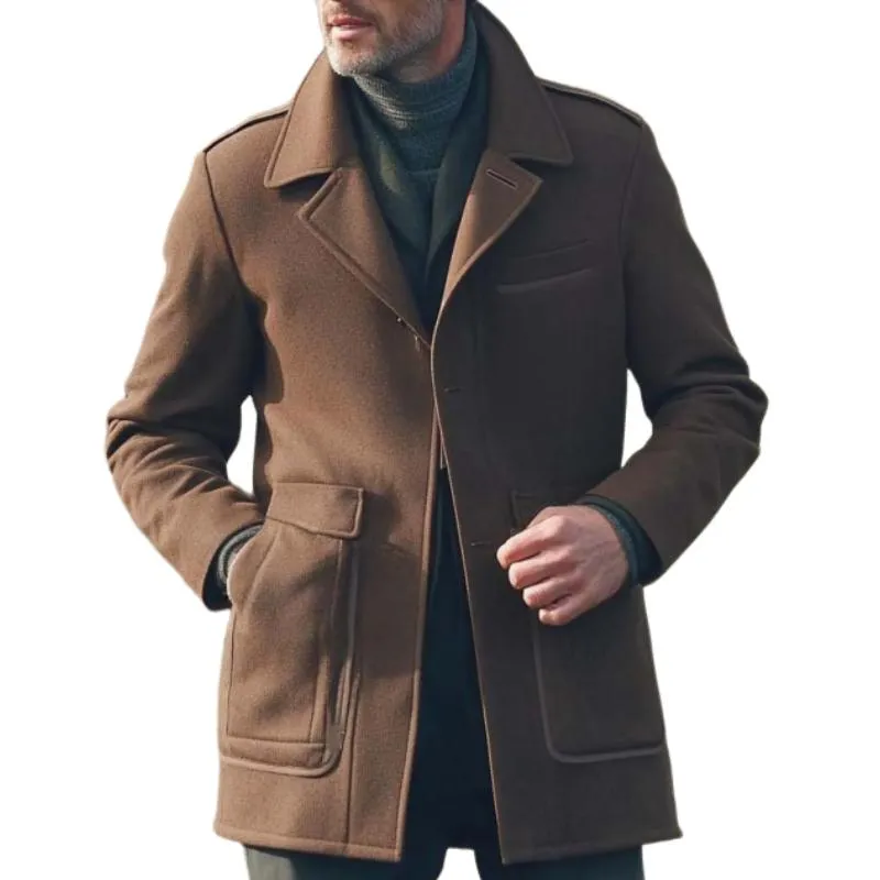 Men's Vintage Classic Loose Casual Gentleman Mid-Length Multi-Pocket Coat 55663976K sold by Manly