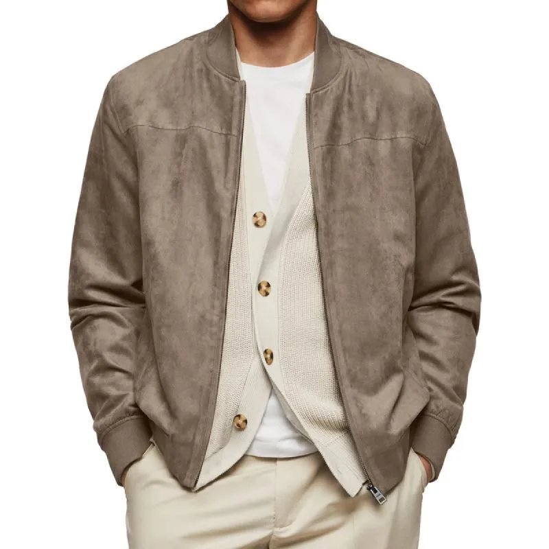 Men's Solid Suede Zipper Crew Neck Jacket 04116933Y sold by Manly