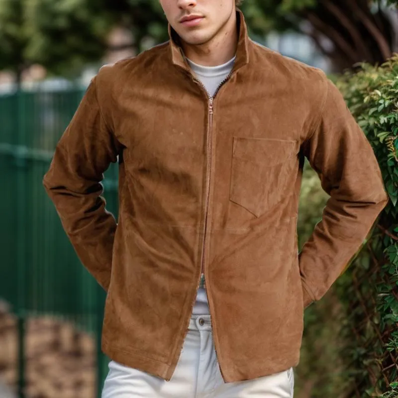 Men's Solid Suede Lapel Chest Pocket Jacket 05176922Y sold by Manly product image thumbnail 3