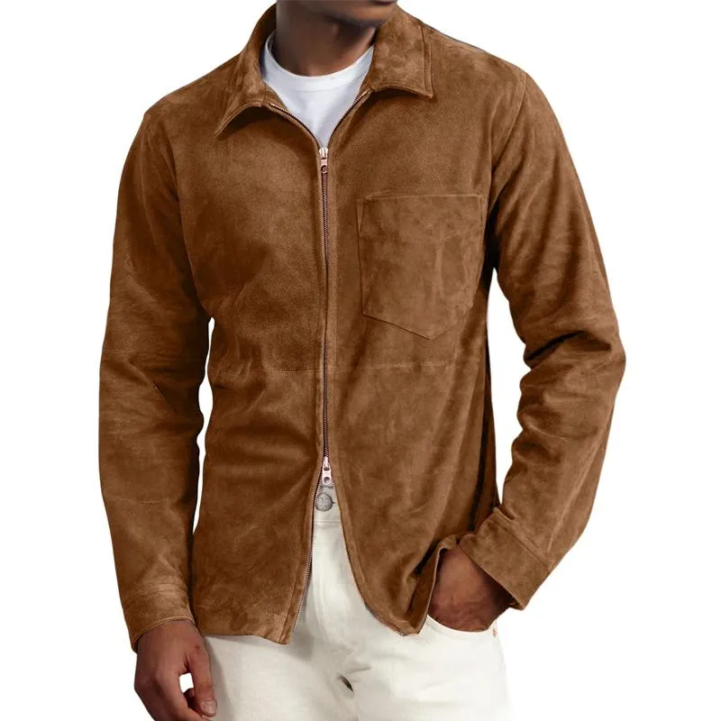 Men's Solid Suede Lapel Chest Pocket Jacket 05176922Y sold by Manly product image thumbnail 2
