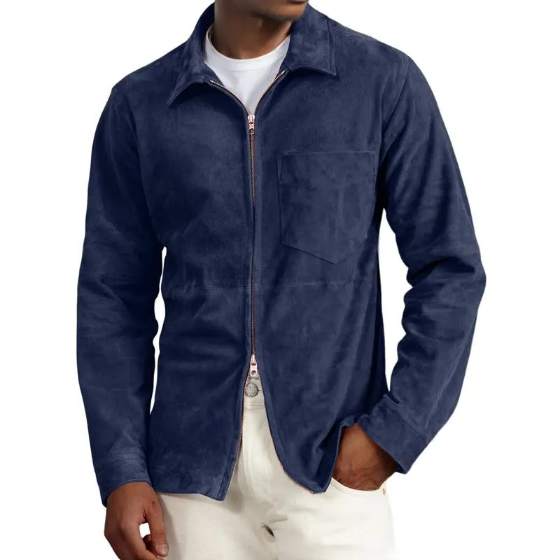 Men's Solid Suede Lapel Chest Pocket Jacket 05176922Y sold by Manly product image thumbnail 4