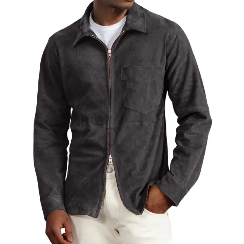 Men's Solid Suede Lapel Chest Pocket Jacket 05176922Y sold by Manly