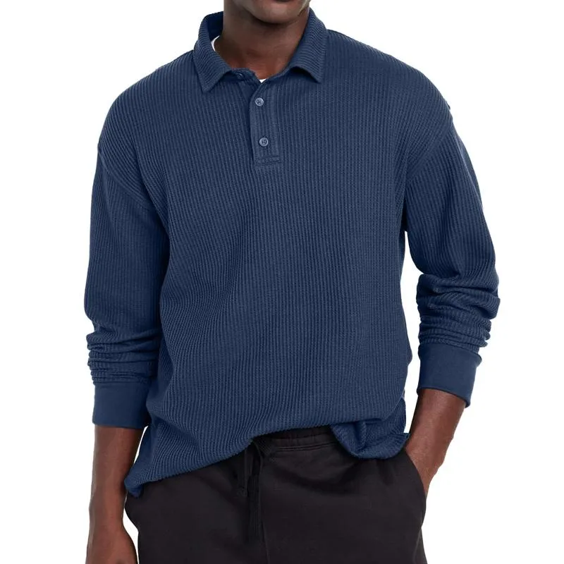 Men's Casual Solid Color Button Lapel Long Sleeve Polo Shirt 49457322Y sold by Manly product image thumbnail 5