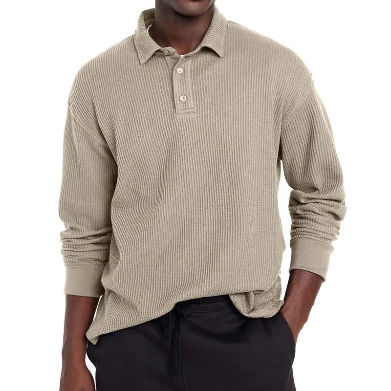 Men's Casual Solid Color Button Lapel Long Sleeve Polo Shirt 49457322Y sold by Manly product image thumbnail 2