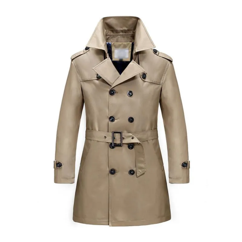 Men's Classic Lapel Double Breasted Slim Fit Belt Mid Length Trench Coat 69734079M sold by Manly