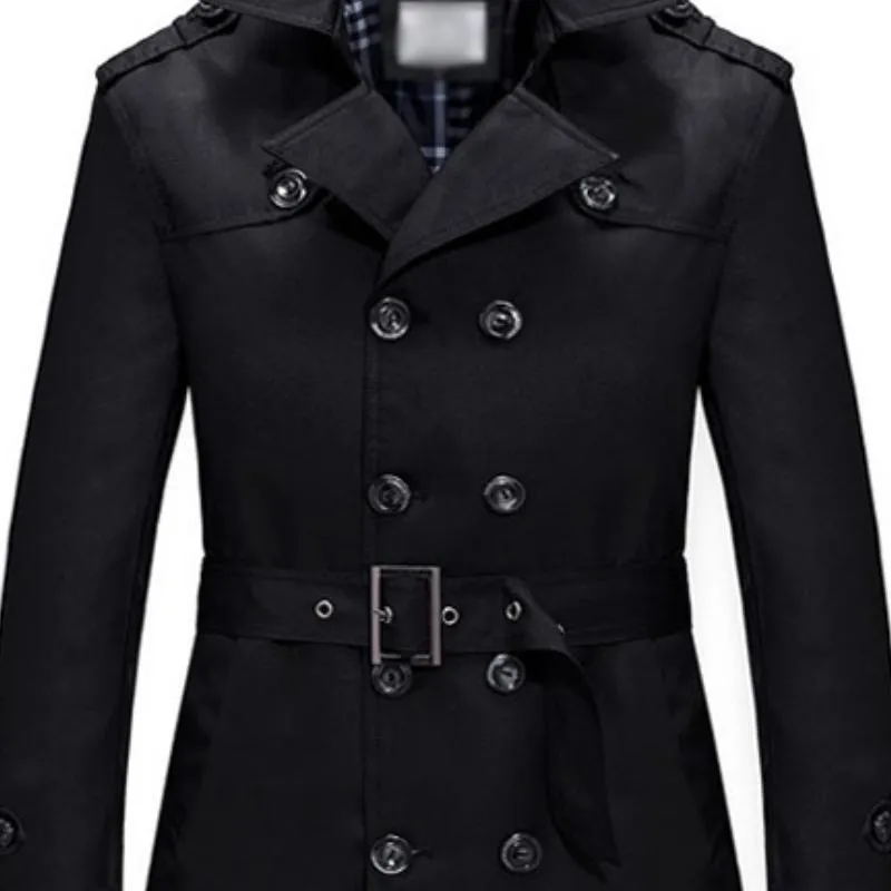 Men's Classic Lapel Double Breasted Slim Fit Belt Mid Length Trench Coat 69734079M sold by Manly product image thumbnail 4