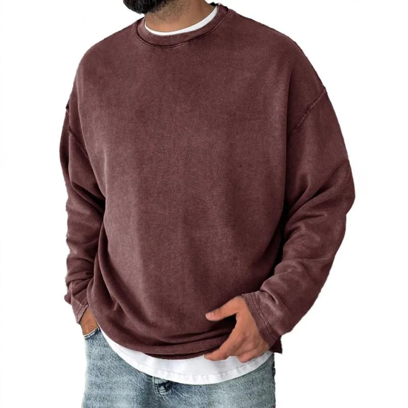 Men's Casual Solid Color Round Neck Loose Long Sleeve Sweatshirt 19533145M sold by Manly product image thumbnail 4