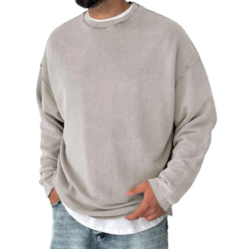 Men's Casual Solid Color Round Neck Loose Long Sleeve Sweatshirt 19533145M sold by Manly product image thumbnail 3