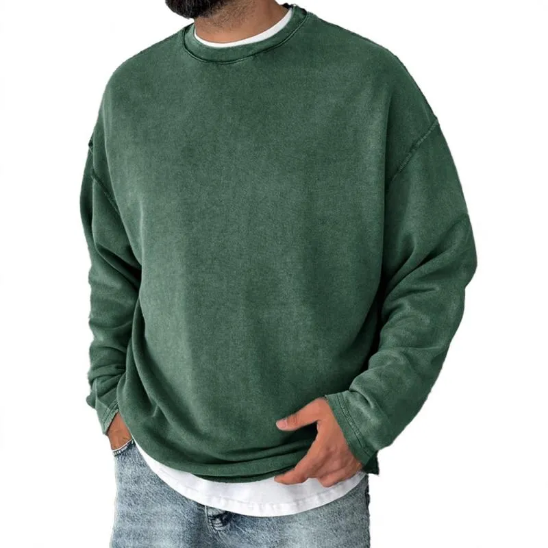 Men's Casual Solid Color Round Neck Loose Long Sleeve Sweatshirt 19533145M sold by Manly