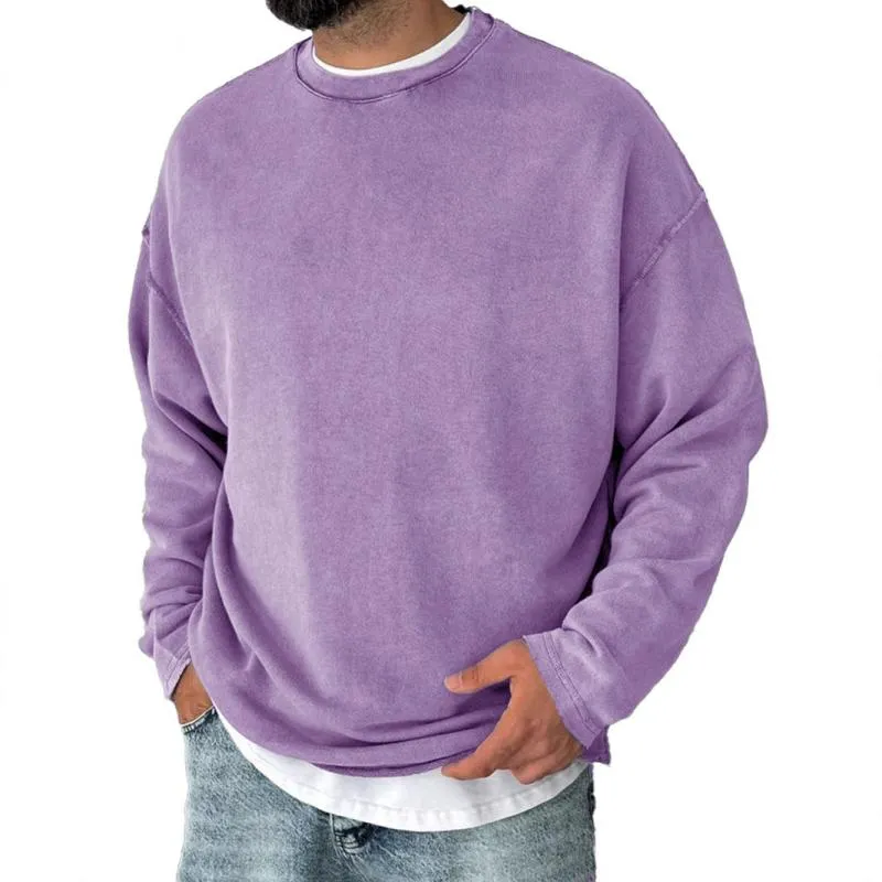Men's Casual Solid Color Round Neck Loose Long Sleeve Sweatshirt 19533145M sold by Manly product image thumbnail 5