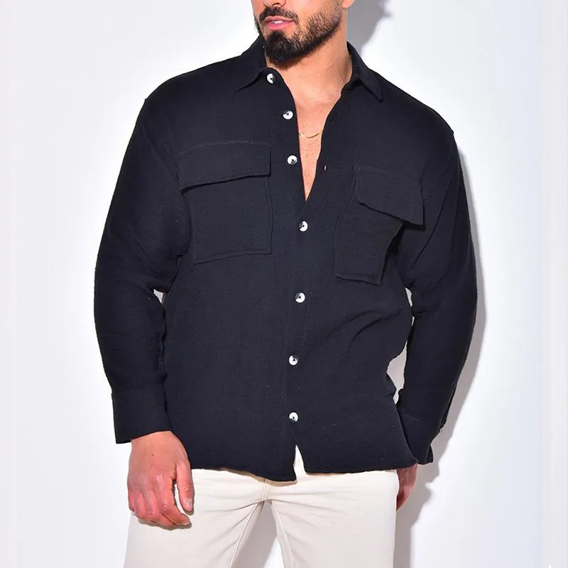 Men's Casual Cotton Linen Lapel Loose Long Sleeve Shirt 29623399M sold by Manly product image thumbnail 2