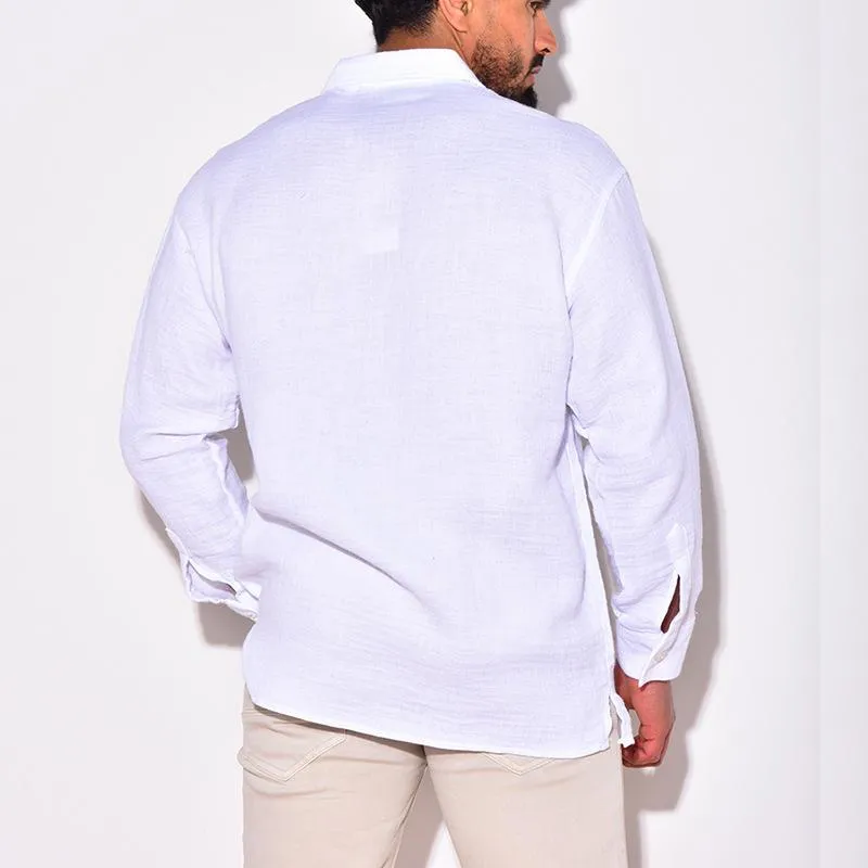 Men's Casual Cotton Linen Lapel Loose Long Sleeve Shirt 29623399M sold by Manly product image thumbnail 5