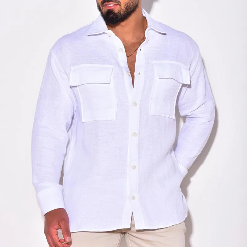 Men's Casual Cotton Linen Lapel Loose Long Sleeve Shirt 29623399M sold by Manly product image thumbnail 4