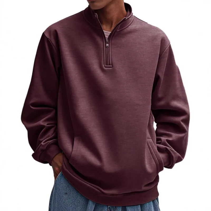 Men's Casual Solid Color Half Zip Loose Pullover Sweatshirt 76043646M sold by Manly