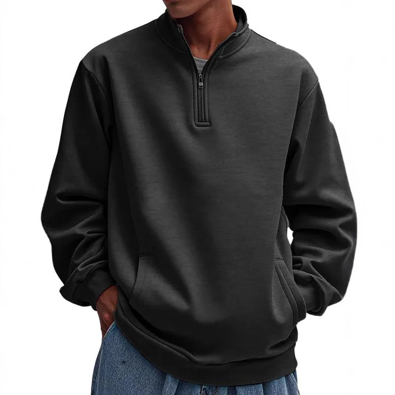 Men's Casual Solid Color Half Zip Loose Pullover Sweatshirt 76043646M sold by Manly product image thumbnail 4
