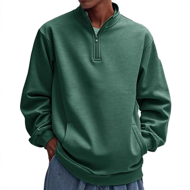 Men's Casual Solid Color Half Zip Loose Pullover Sweatshirt 76043646M sold by Manly product image thumbnail 3