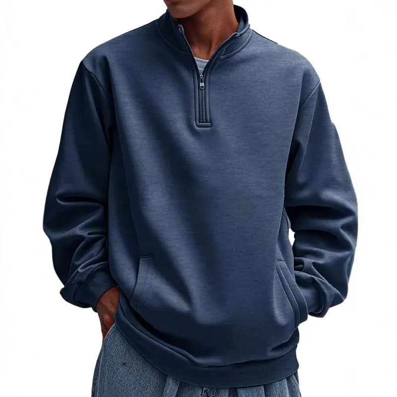 Men's Casual Solid Color Half Zip Loose Pullover Sweatshirt 76043646M sold by Manly product image thumbnail 2