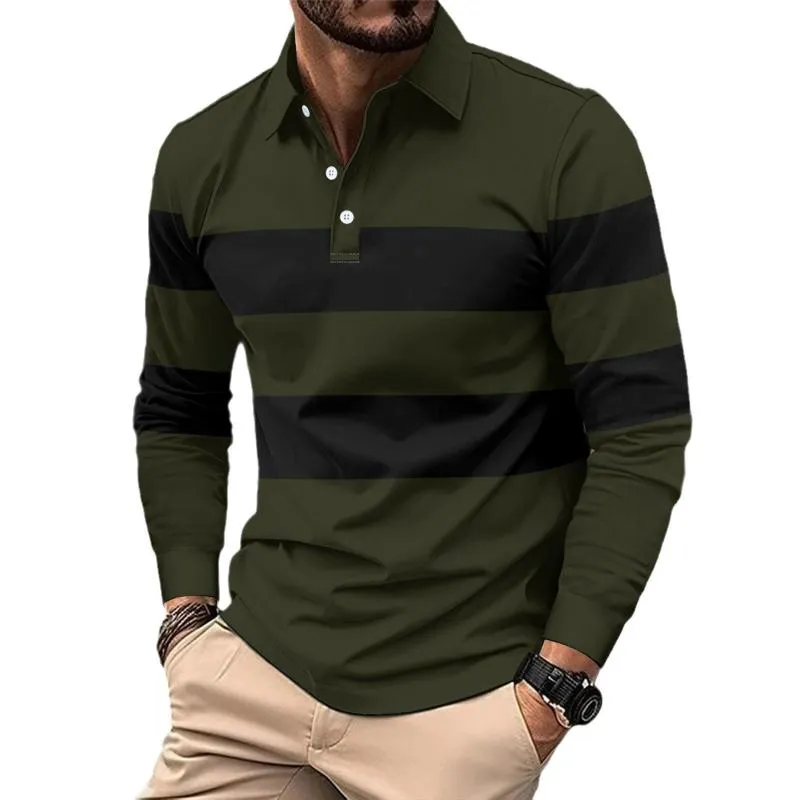 Men's Casual Lapel Striped Slim Fit Long Sleeve Polo shirt 62503201M sold by Manly