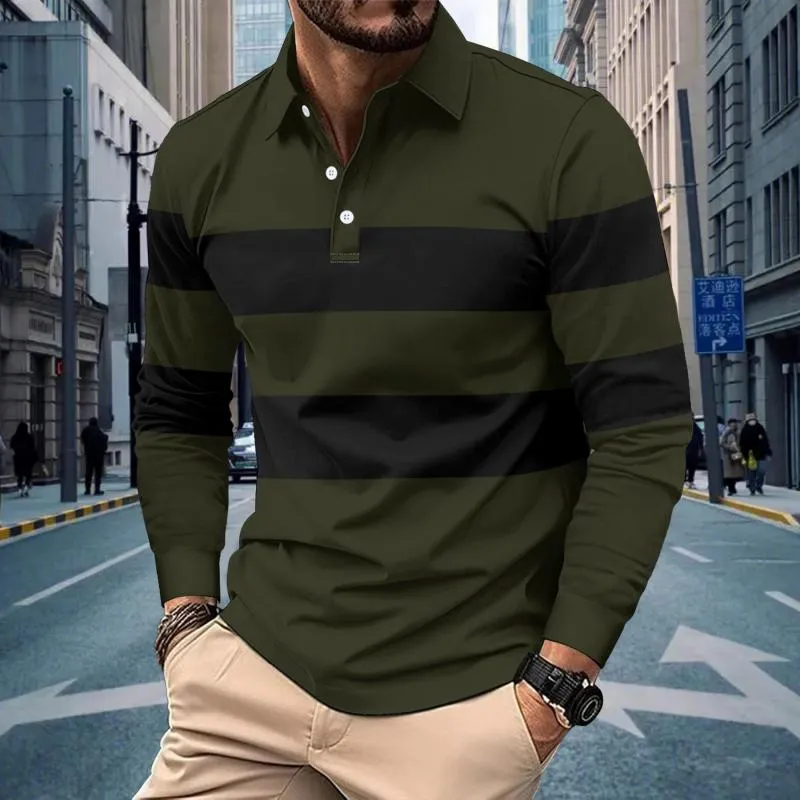 Men's Casual Lapel Striped Slim Fit Long Sleeve Polo shirt 62503201M sold by Manly product image thumbnail 5