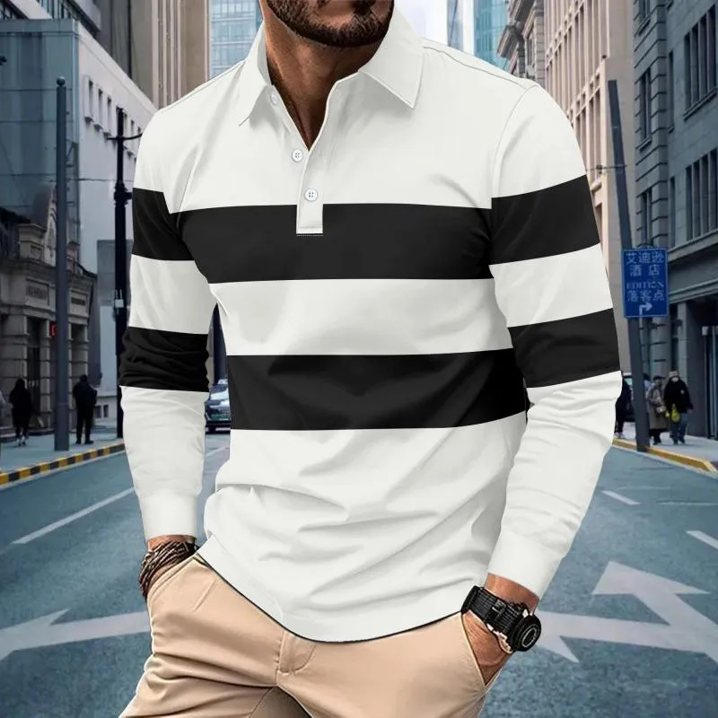 Men's Casual Lapel Striped Slim Fit Long Sleeve Polo shirt 62503201M sold by Manly product image thumbnail 4