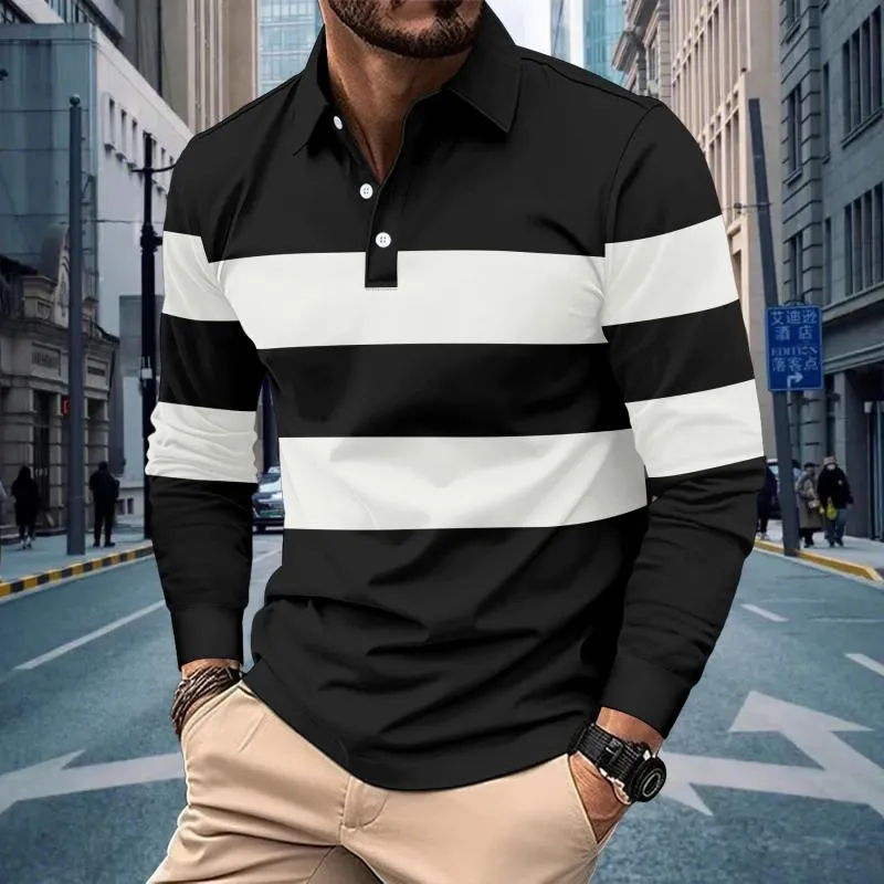 Men's Casual Lapel Striped Slim Fit Long Sleeve Polo shirt 62503201M sold by Manly product image thumbnail 2