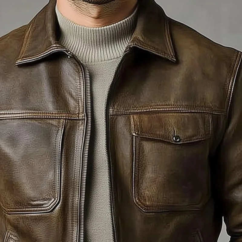 Men's Multi-Pocket Leather Biker Jacket 87045740X sold by Manly product image thumbnail 3