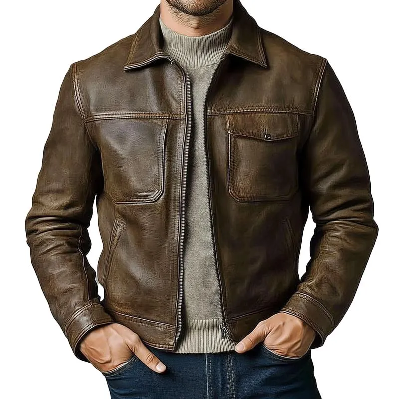 Men's Multi-Pocket Leather Biker Jacket 87045740X sold by Manly
