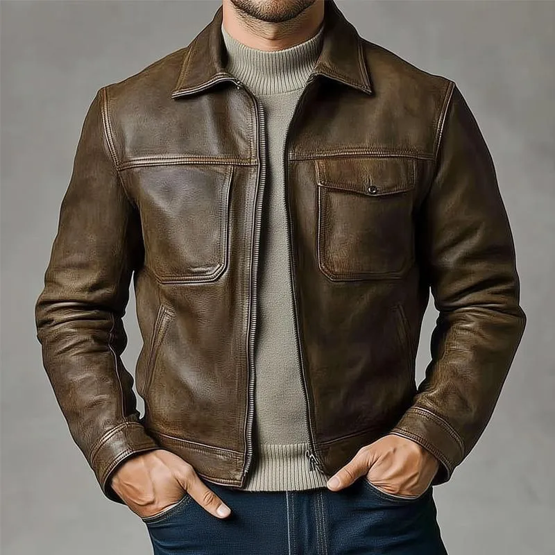 Men's Multi-Pocket Leather Biker Jacket 87045740X sold by Manly product image thumbnail 2