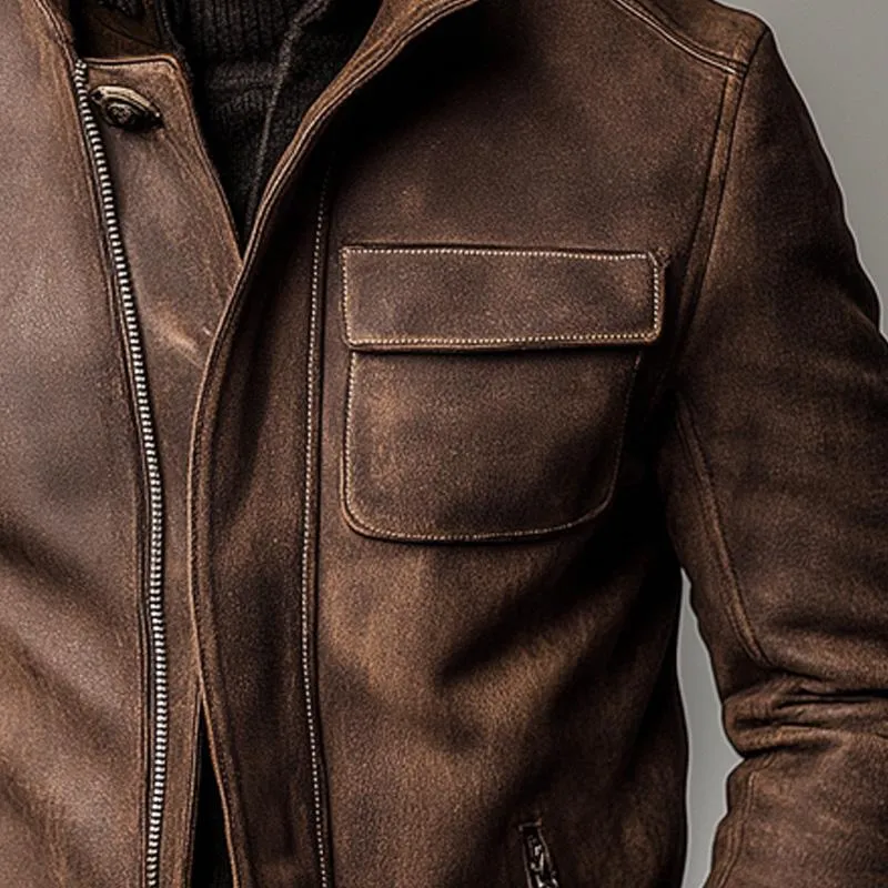 Men's Vintage Stand Collar Leather Jacket 12308051X sold by Manly product image thumbnail 3