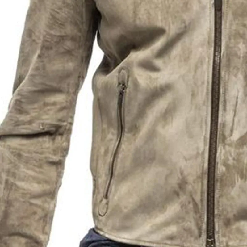 Men's Solid Suede Stand Collar Zip-Up Jacket 71209560X sold by Manly product image thumbnail 3