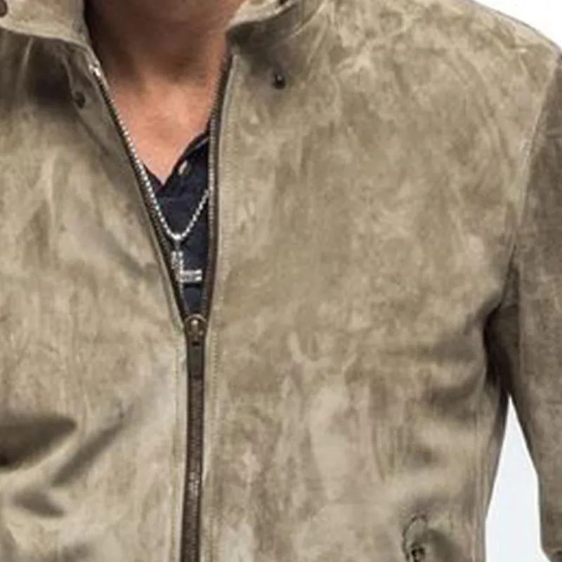 Men's Solid Suede Stand Collar Zip-Up Jacket 71209560X sold by Manly product image thumbnail 2