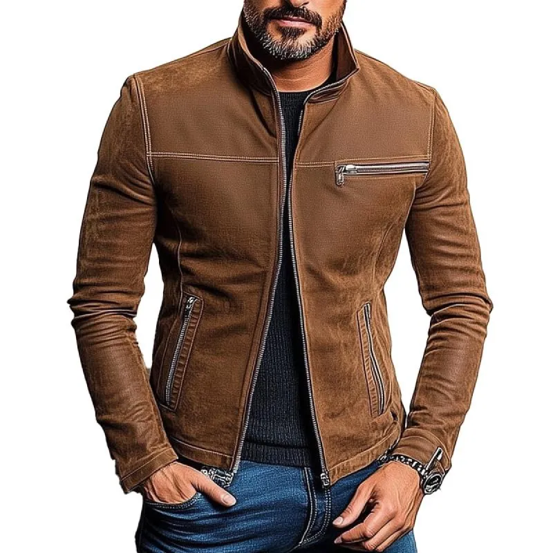 Men's Solid Suede Zip-Up Jacket 87051390X sold by Manly