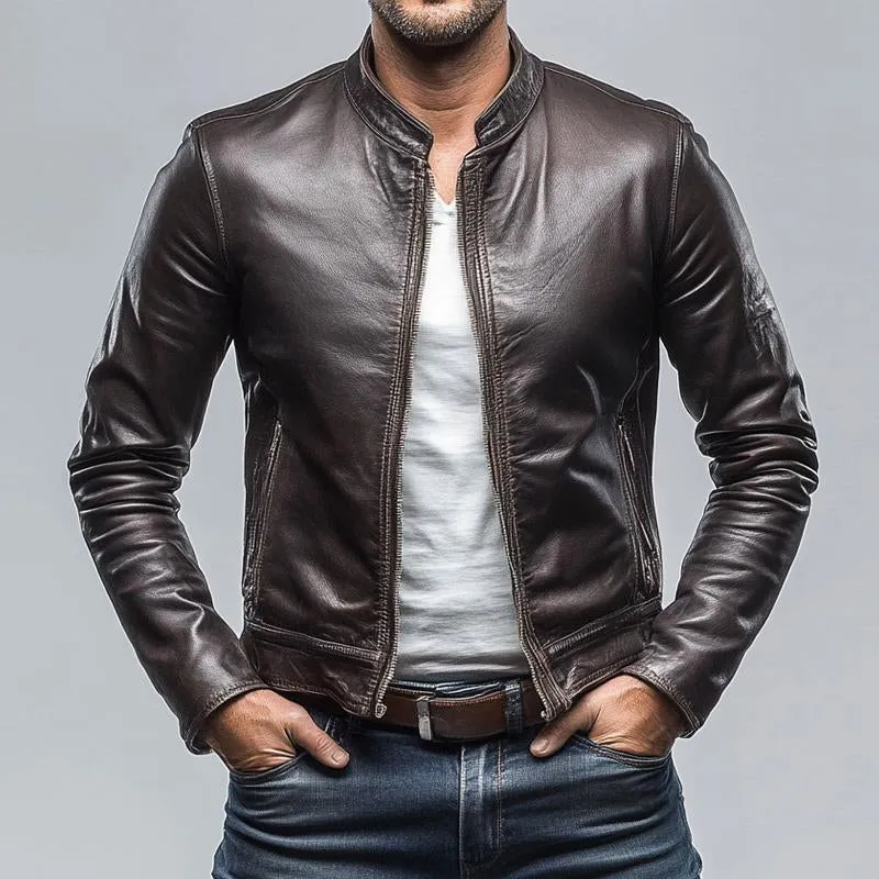 Men's Motorcycle Stand Collar Leather Jacket 93782555X sold by Manly product image thumbnail 2