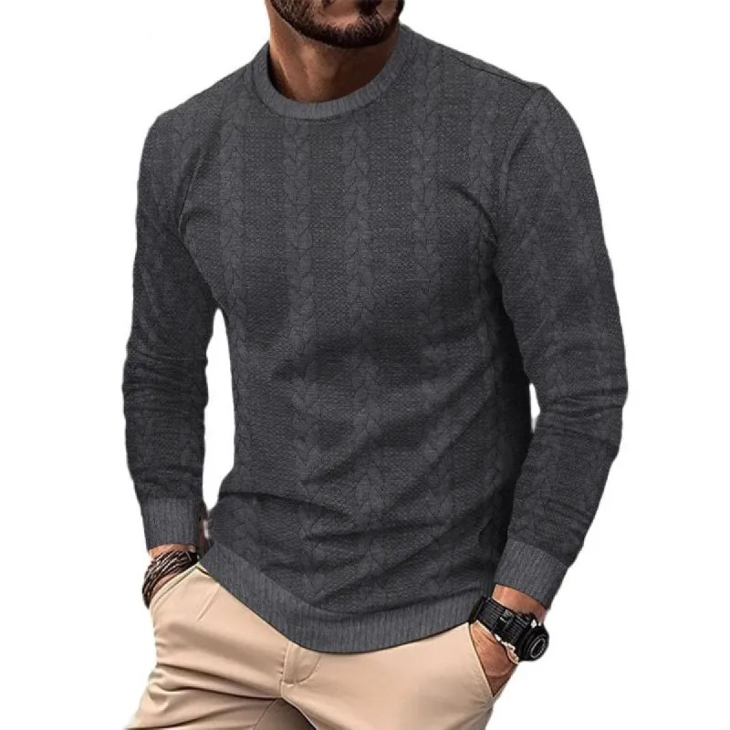 Men's Casual Solid Color Round Neck Jacquard Long Sleeve T-Shirt 58472549M sold by Manly