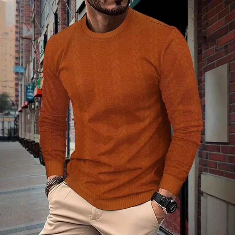 Men's Casual Solid Color Round Neck Jacquard Long Sleeve T-Shirt 58472549M sold by Manly product image thumbnail 3