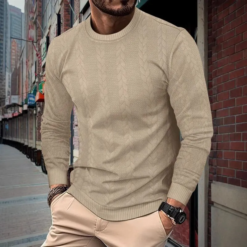 Men's Casual Solid Color Round Neck Jacquard Long Sleeve T-Shirt 58472549M sold by Manly product image thumbnail 4