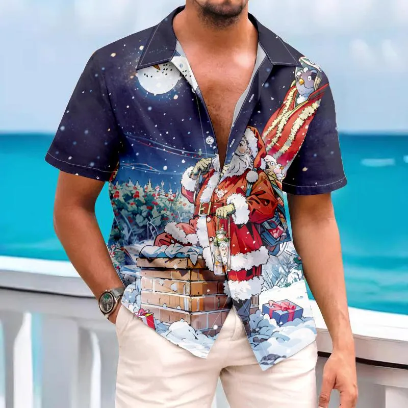 Men's Vintage Casual Santa Claus Christmas Lapel Short Sleeve Shirt 54407026TO sold by Manly product image thumbnail 2